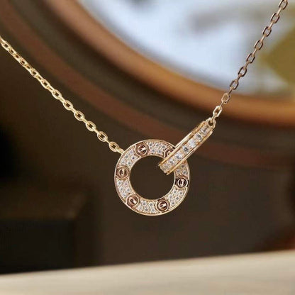 [Lunabriance]LOVE 7.6MM NECKLACE ROSE GOLD AND SILVER  FULL DIAMOND