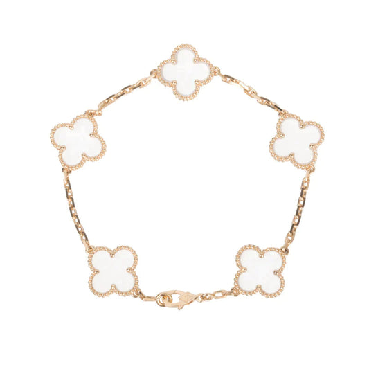 [Lunabriance]CLOVER 5 MOTIF ROCK CRYSTAL PINK GOLD BRACELET