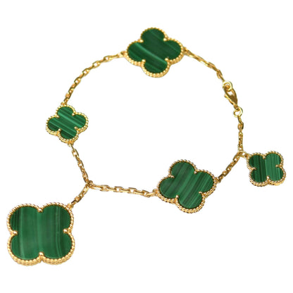 [Lunabriance]MAGIC CLOVER MALACHITE GOLD BRACELET 5 MOTIFS