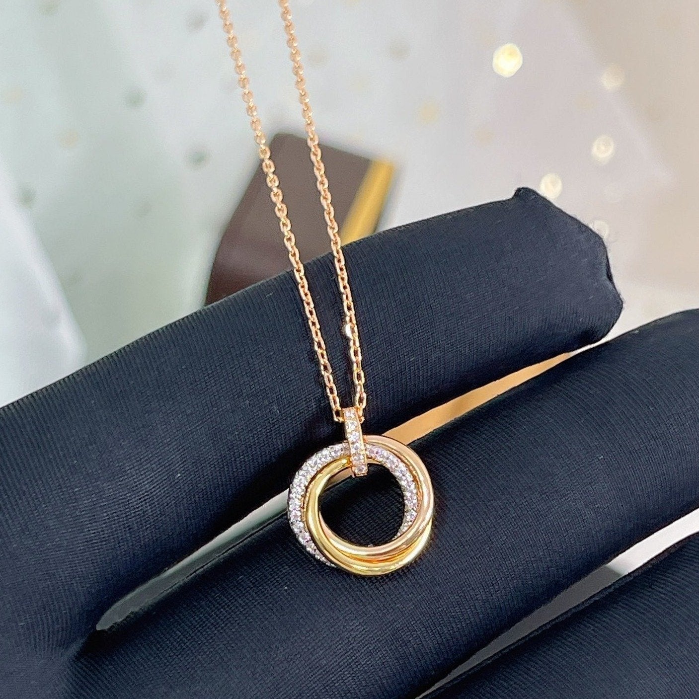 [Lunabriance]TRINITY NECKLACE SILVER GOLD PINK GOLD DIAMONDS