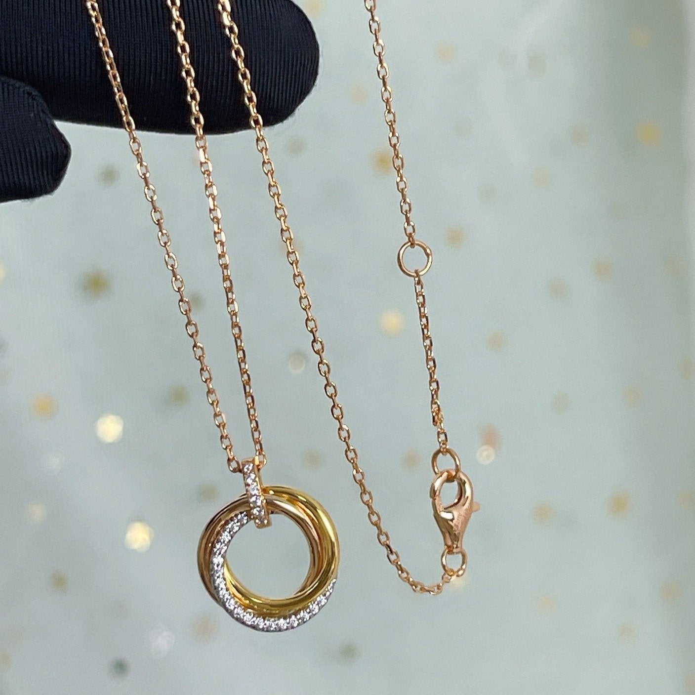 [Lunabriance]TRINITY NECKLACE SILVER GOLD PINK GOLD DIAMONDS