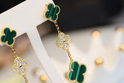 [Lunabriance]CLOVER EARRINGS GOLD MALACHITE DIAMOND 3 MOTIF