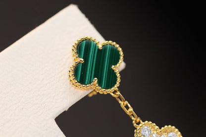 [Lunabriance]CLOVER EARRINGS GOLD MALACHITE DIAMOND 3 MOTIF