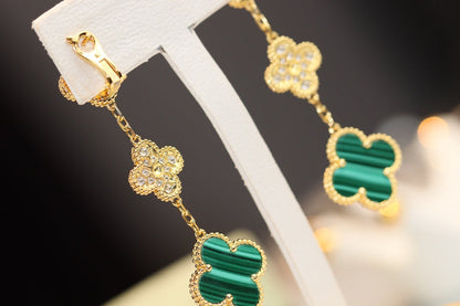 [Lunabriance]CLOVER EARRINGS GOLD MALACHITE DIAMOND 3 MOTIF