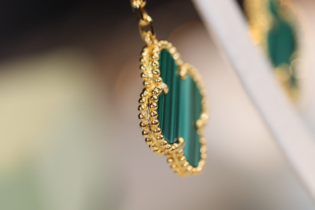 [Lunabriance]CLOVER EARRINGS GOLD MALACHITE DIAMOND 3 MOTIF