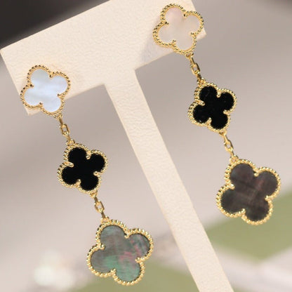 [Lunabriance]CLOVER EARRINGS GOLD ONYX MOP 3 MOTIF