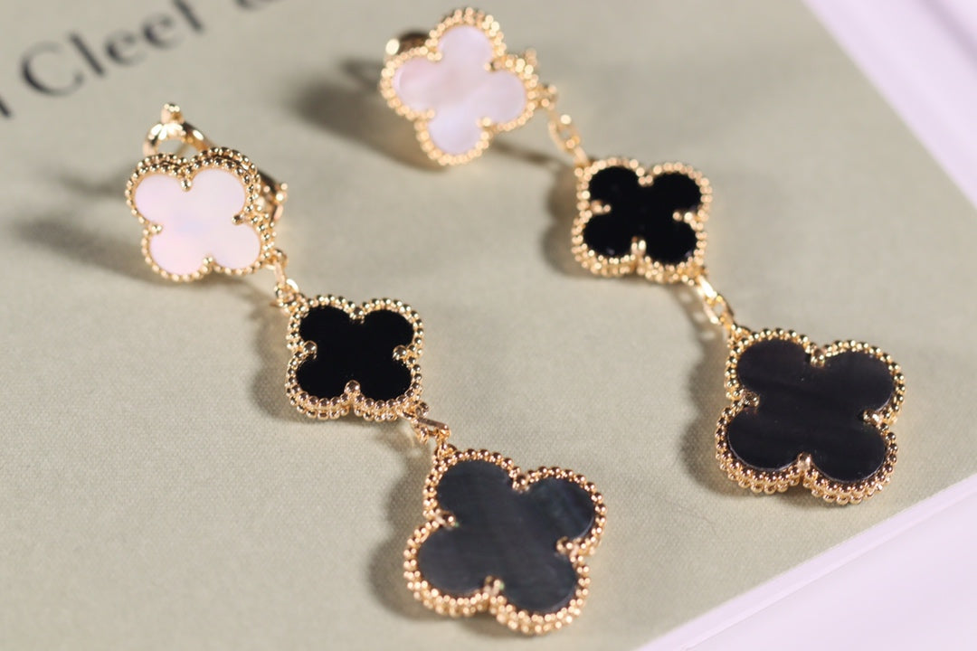 [Lunabriance]CLOVER EARRINGS GOLD ONYX MOP 3 MOTIF