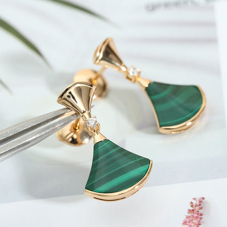[Luna Brilliance]DREAM MALACHITE PINK GOLD EARRINGS