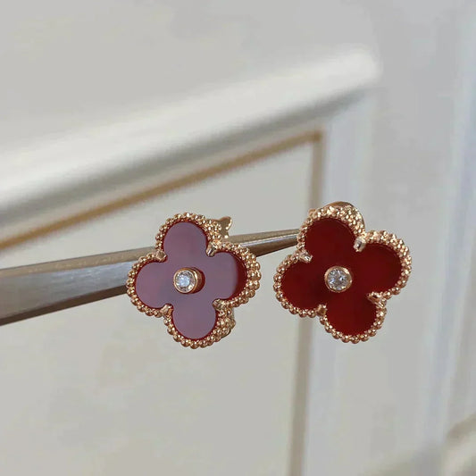 [Lunabriance]CLOVER MEDIUM 1 MOTIFS CARNELIAN  DIAMOND earrings