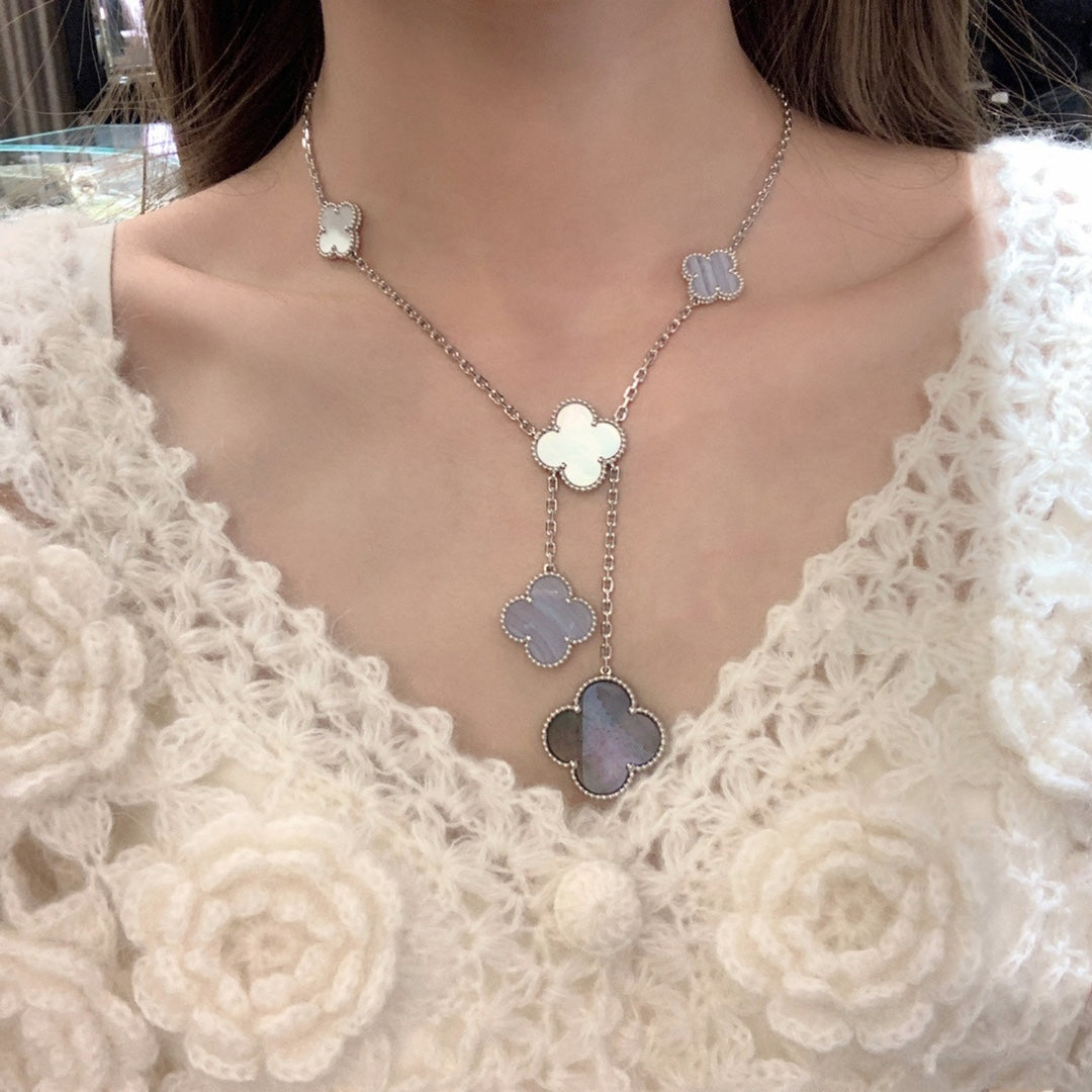 [Lunabriance]CLOVER MOP CHALCEDONY NECKLACE SILVER 6 MOTIF