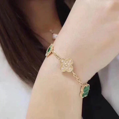 [Lunabriance]CLOVER  5 MOTIF MALACHITE DIAMOND BRACELET