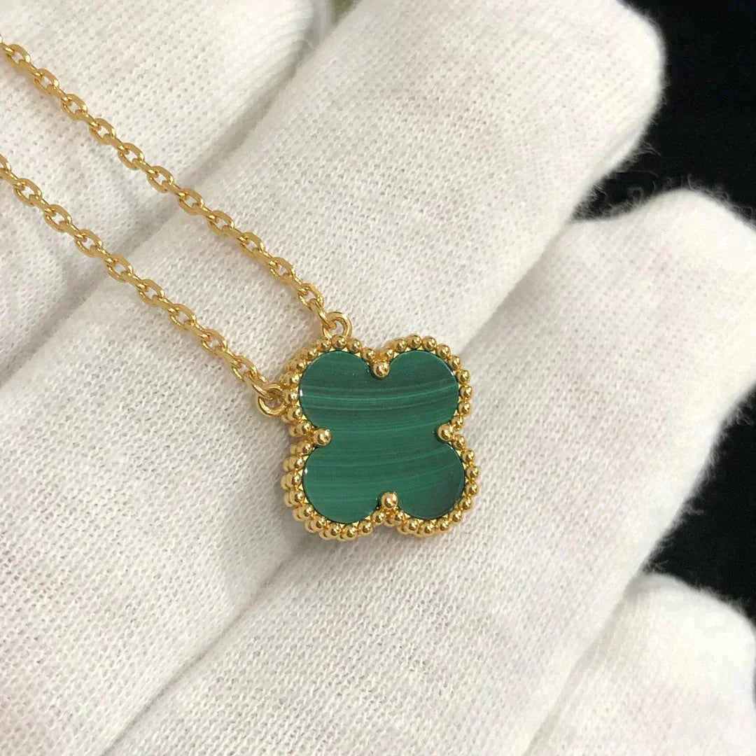 [Lunabriance]CLOVER 15MM MALACHITE SINGLE FLOWER  NECKLACE