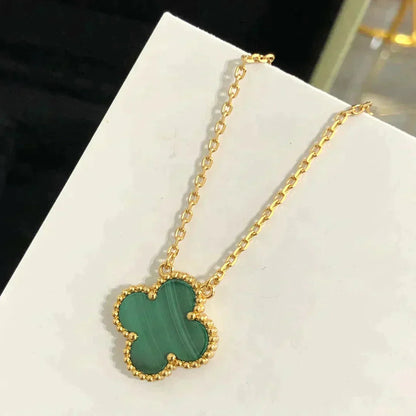 [Lunabriance]CLOVER 15MM MALACHITE SINGLE FLOWER  NECKLACE