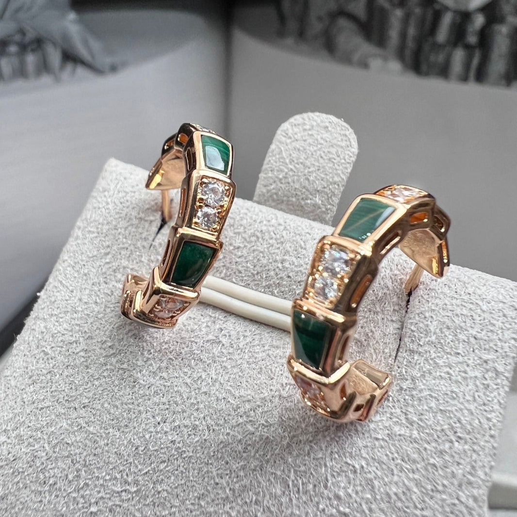 [Luna Brilliance]SERPENTI MALACHITE PINK GOLD EARRINGS