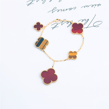 [Lunabriance]CLOVER BRACELET 5 MOTIFS CARNELIAN TIGER EYE