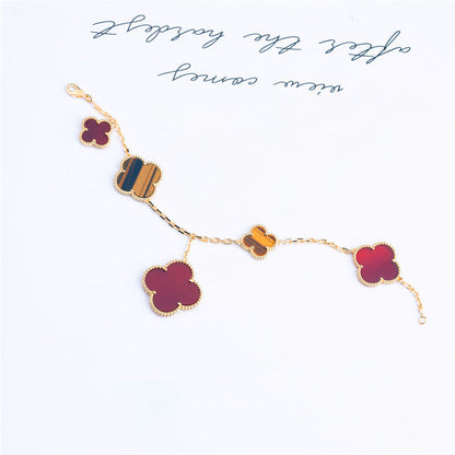 [Lunabriance]CLOVER BRACELET 5 MOTIFS CARNELIAN TIGER EYE