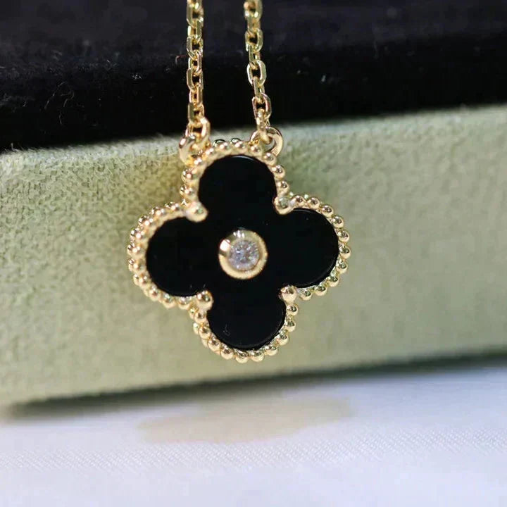 [Lunabriance]CLOVER 15MM DIAMOND ONYX NECKLACE