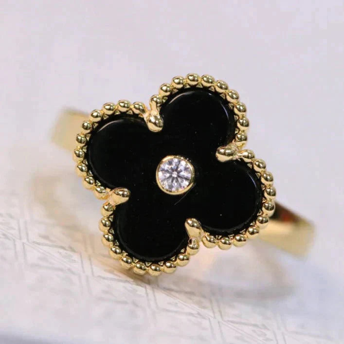 [Lunabriance]CLOVER ONYX RING GOLD DIAMOND