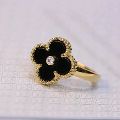 [Lunabriance]CLOVER ONYX RING GOLD DIAMOND