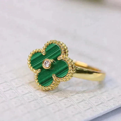 [Lunabriance]CLOVER MALACHITE RING GOLD DIAMOND