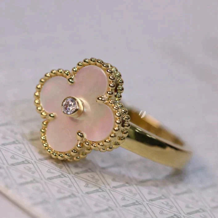 [Lunabriance]CLOVER PINK MOP RING GOLD DIAMOND