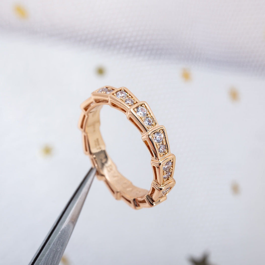[Luna Brilliance]SERPENTI RING PINK GOLD DIAMOND PAVED 3MM