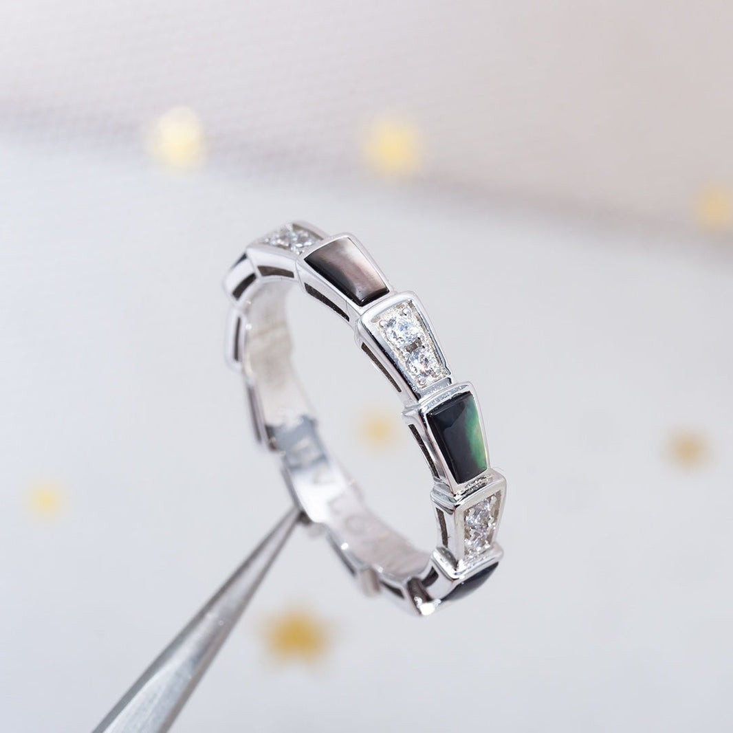 [Luna Brilliance]SERPENTI RING SILVER  DIAMOND BLACK MOP 3MM