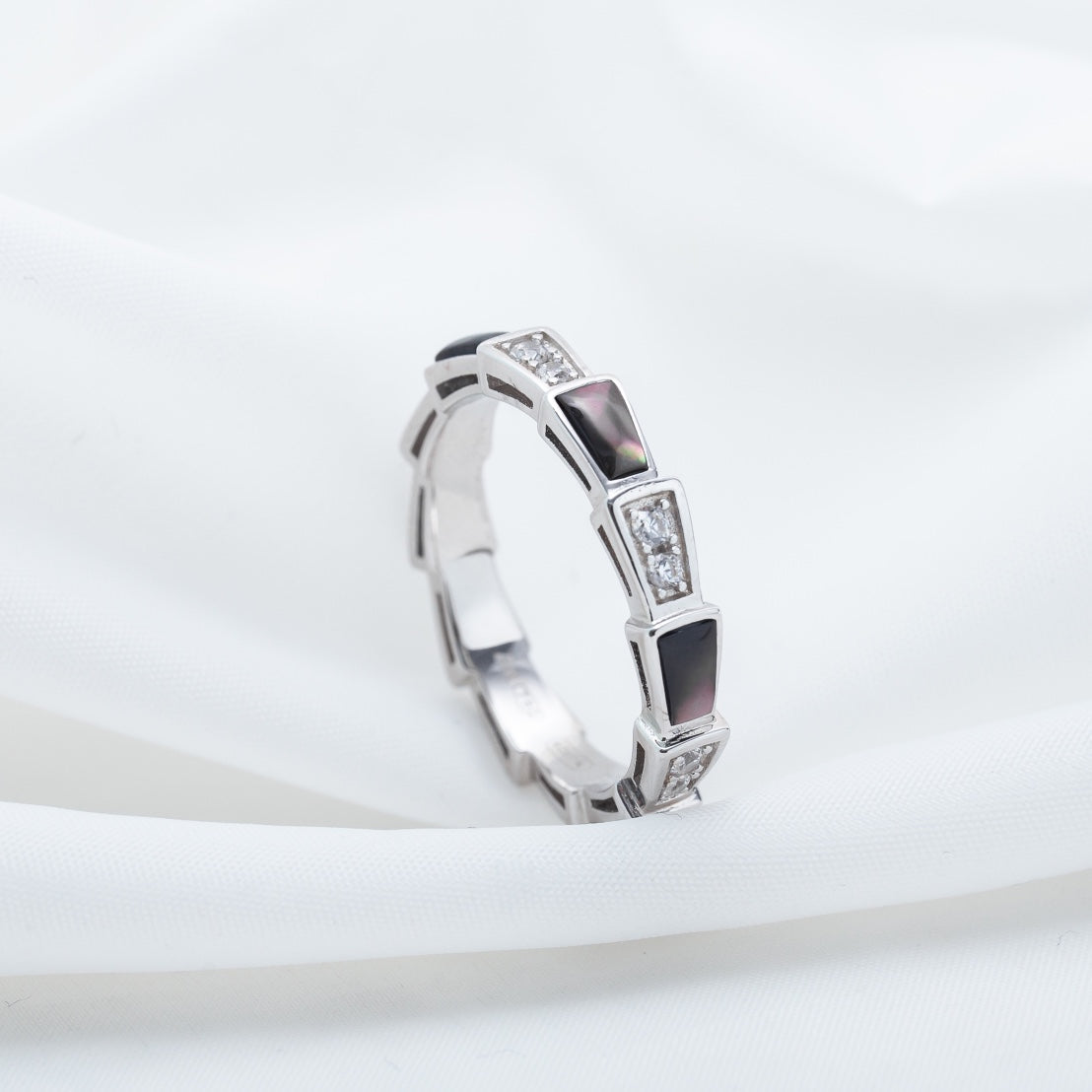 [Lunabriance]SERPENTI RING SILVER  DIAMOND BLACK MOP 3MM