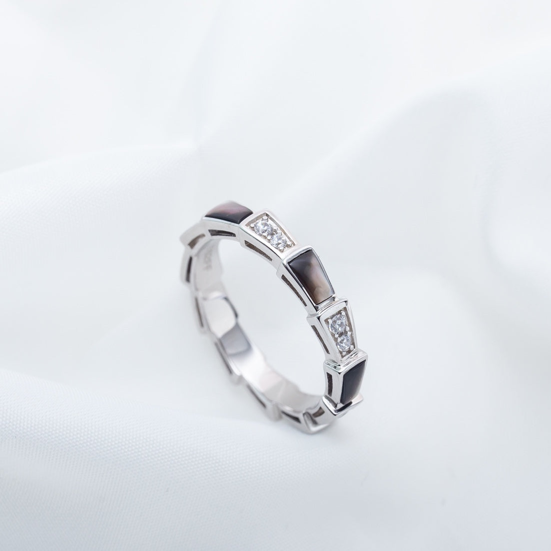 [Lunabriance]SERPENTI RING SILVER  DIAMOND BLACK MOP 3MM