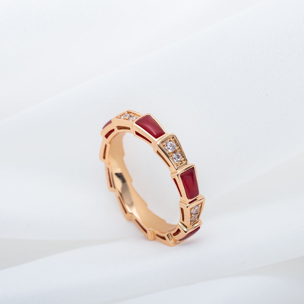 [Luna Brilliance]SERPENTI RING PINK GOLD CARNELIAN DIAMOND 3MM