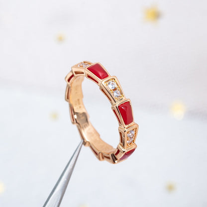 [Lunabriance]SERPENTI RING PINK GOLD CARNELIAN DIAMOND 3MM