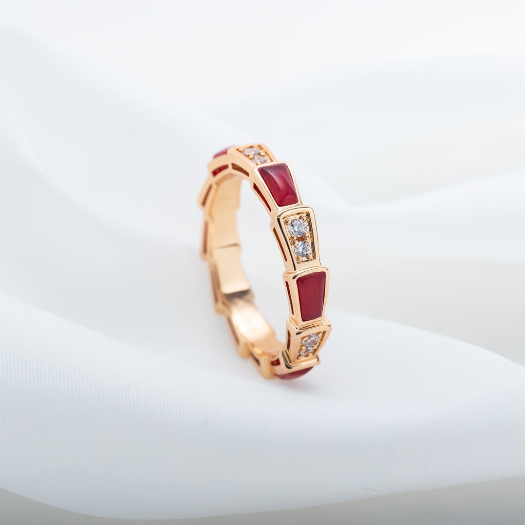 [Lunabriance]SERPENTI RING PINK GOLD CARNELIAN DIAMOND 3MM