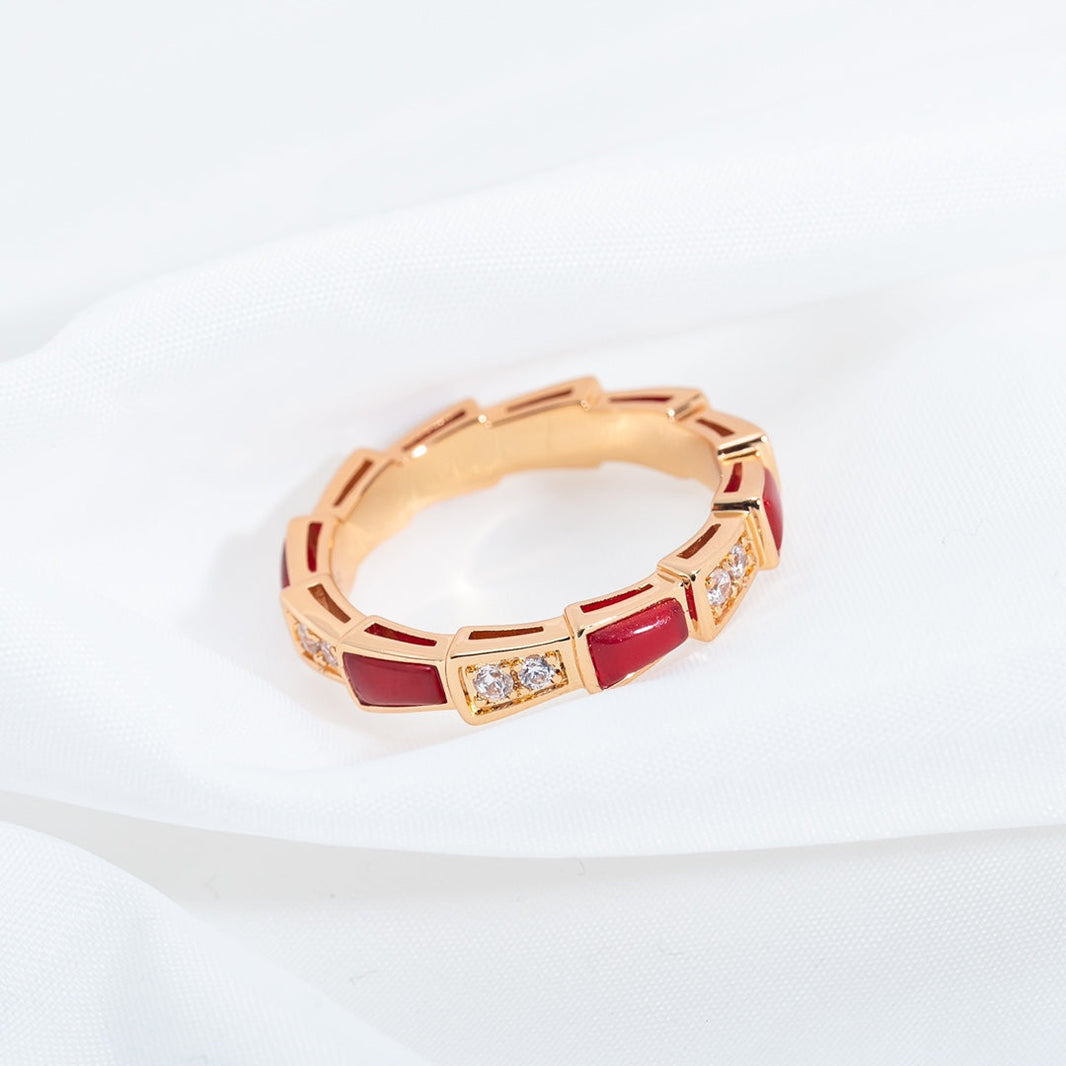 [Luna Brilliance]SERPENTI RING PINK GOLD CARNELIAN DIAMOND 3MM