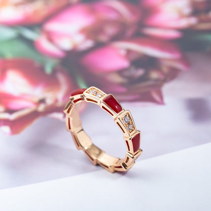 [Lunabriance]SERPENTI RING PINK GOLD CARNELIAN DIAMOND 3MM