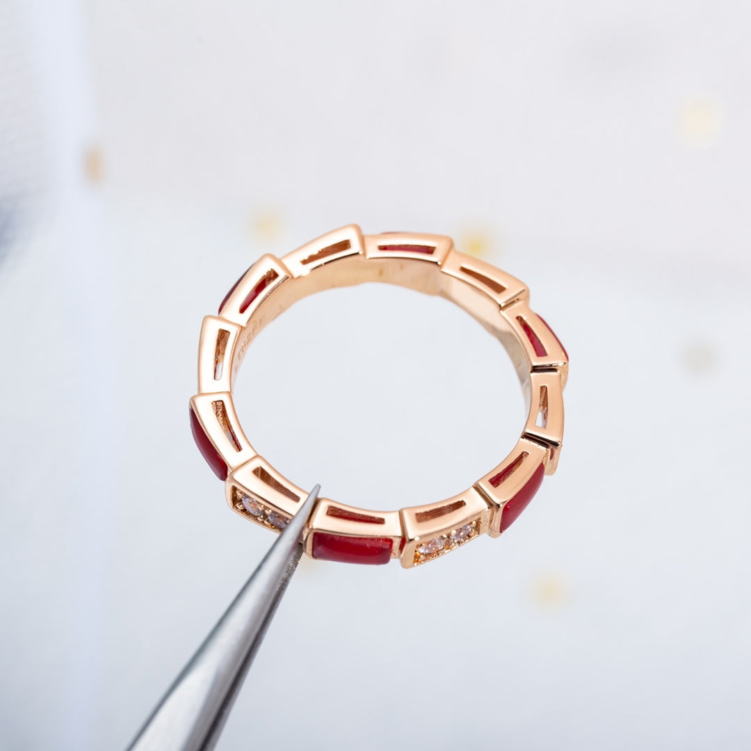 [Lunabriance]SERPENTI RING PINK GOLD CARNELIAN DIAMOND 3MM