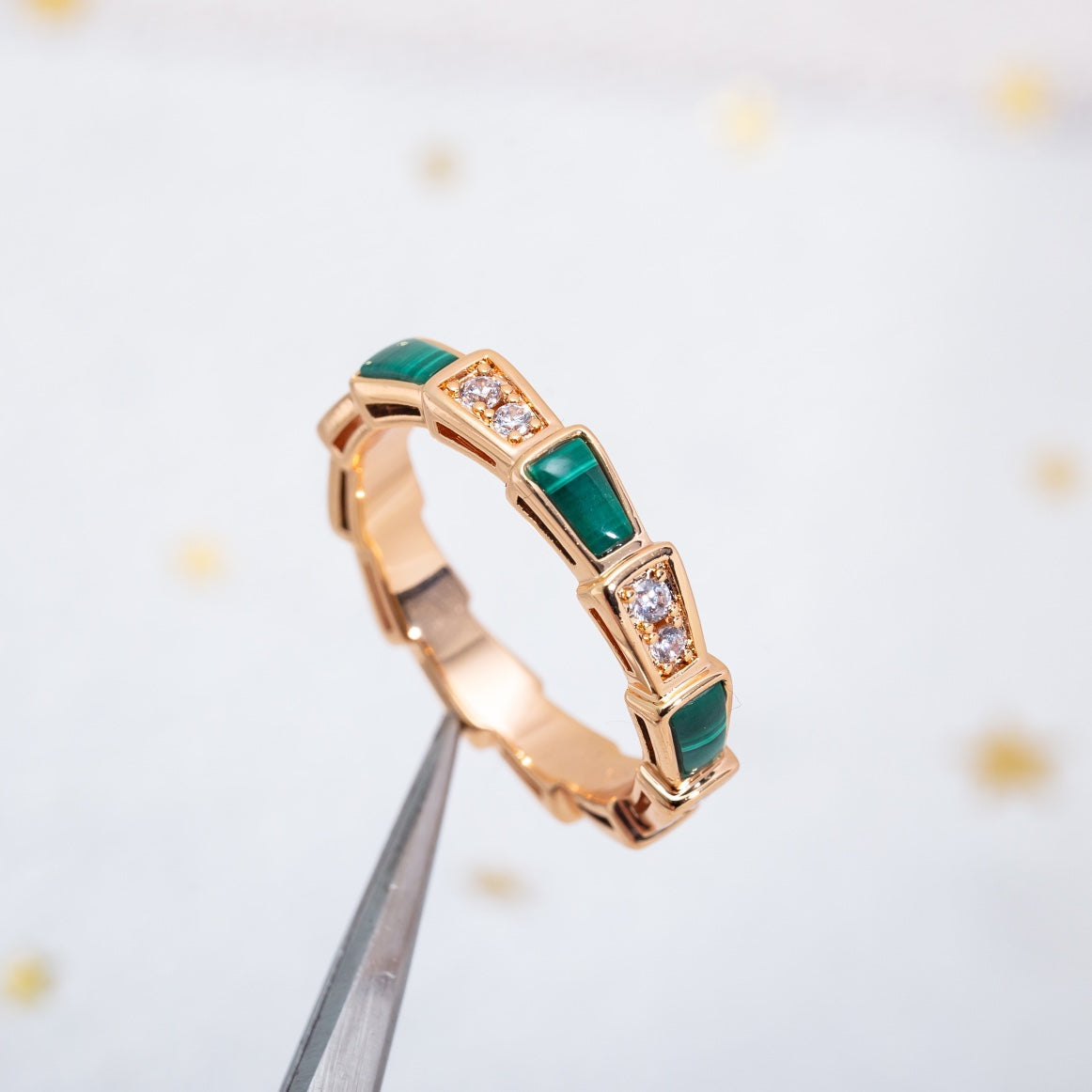 [Lunabriance]SERPENTI RING PINK GOLD MALACHITE DIAMOND 3MM