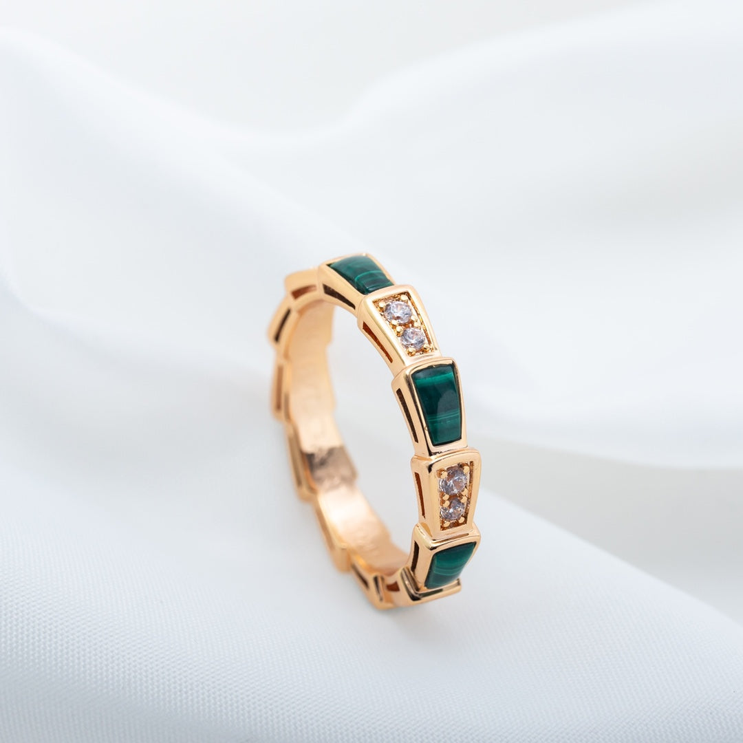 [Lunabriance]SERPENTI RING PINK GOLD MALACHITE DIAMOND 3MM