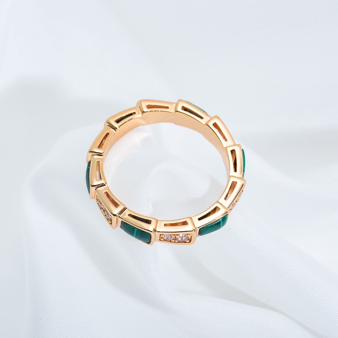 [Lunabriance]SERPENTI RING PINK GOLD MALACHITE DIAMOND 3MM