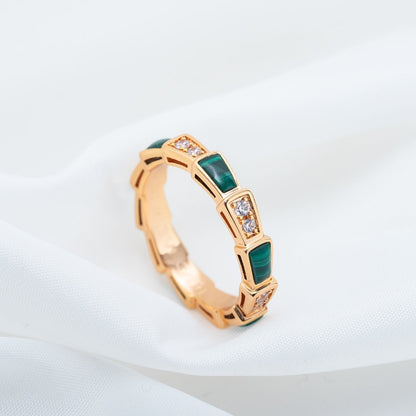 [Lunabriance]SERPENTI RING PINK GOLD MALACHITE DIAMOND 3MM