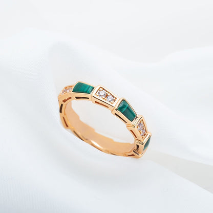 [Lunabriance]SERPENTI RING PINK GOLD MALACHITE DIAMOND 3MM