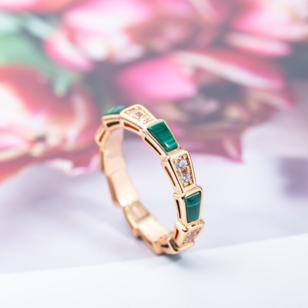 [Lunabriance]SERPENTI RING PINK GOLD MALACHITE DIAMOND 3MM