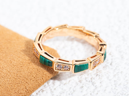 [Lunabriance]SERPENTI RING PINK GOLD MALACHITE DIAMOND 3MM