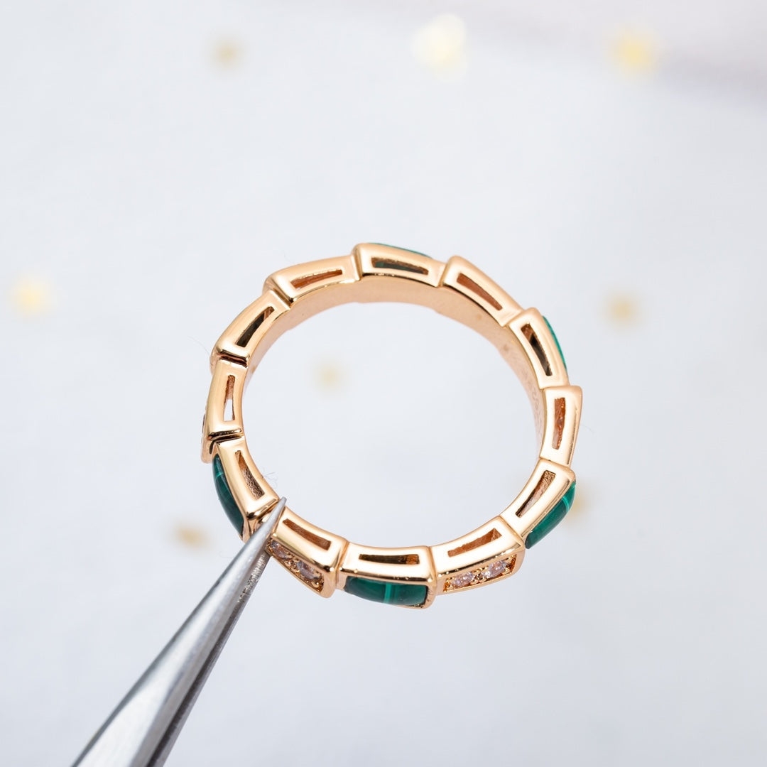 [Lunabriance]SERPENTI RING PINK GOLD MALACHITE DIAMOND 3MM