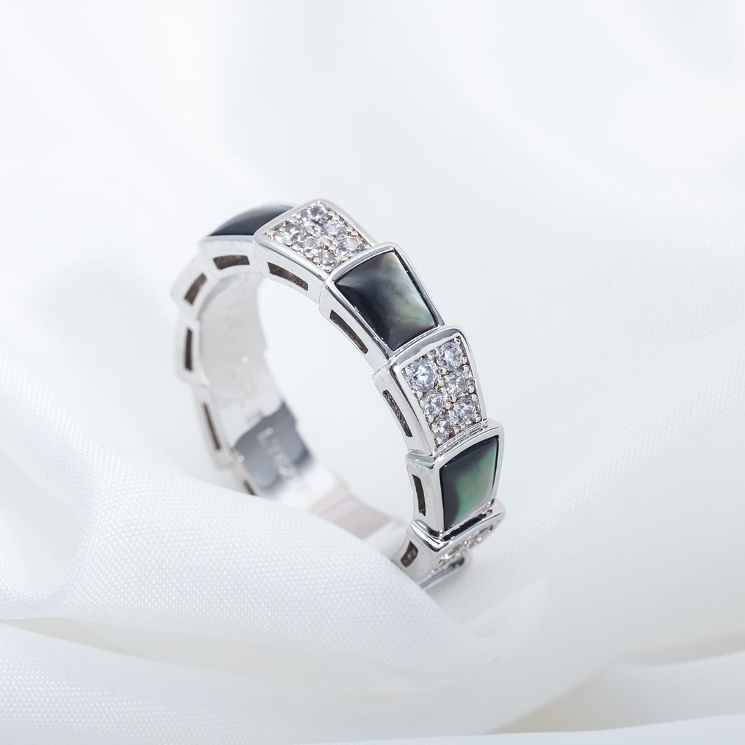 [Lunabriance]SERPENTI RING SILVER DIAMOND BLACK MOP 4MM