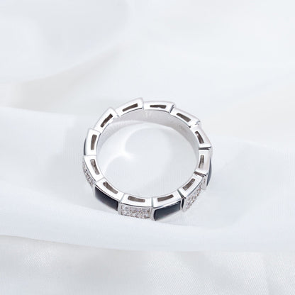 [Lunabriance]SERPENTI RING SILVER DIAMOND BLACK MOP 4MM