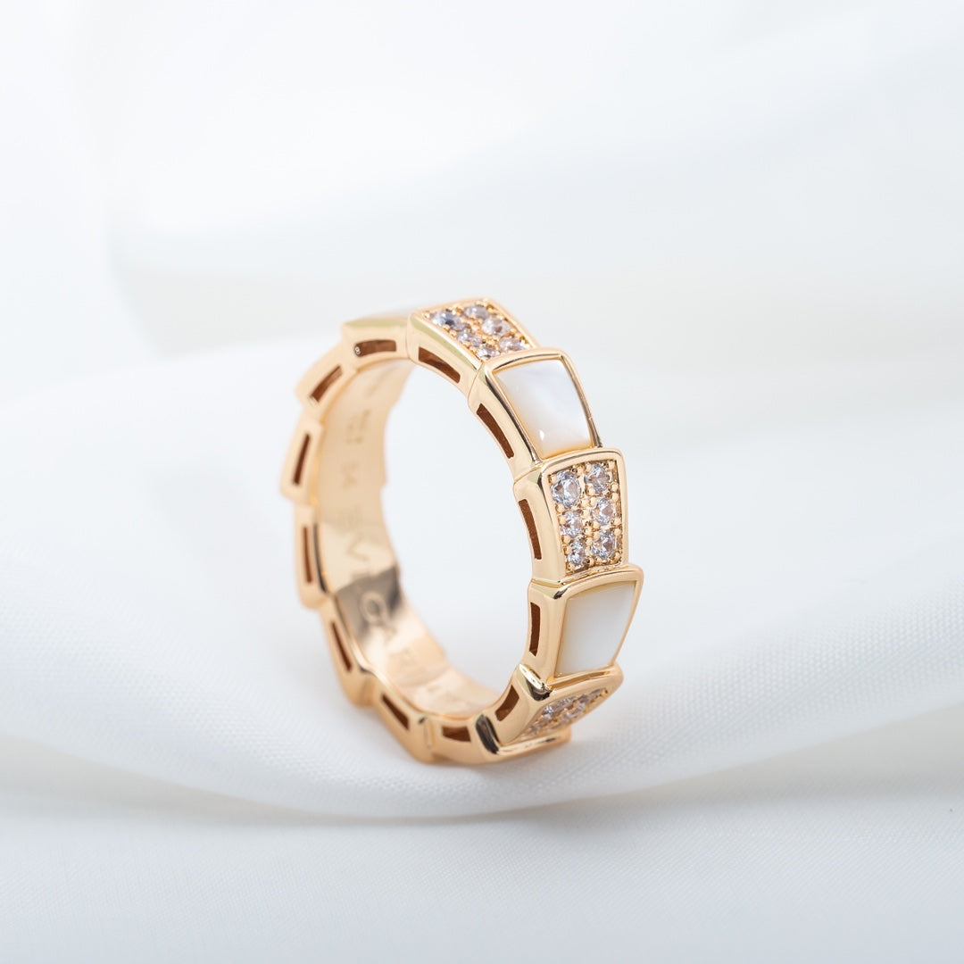 [Lunabriance]SERPENTI RING PINK GOLD MOP DIAMOND PAVED 4MM