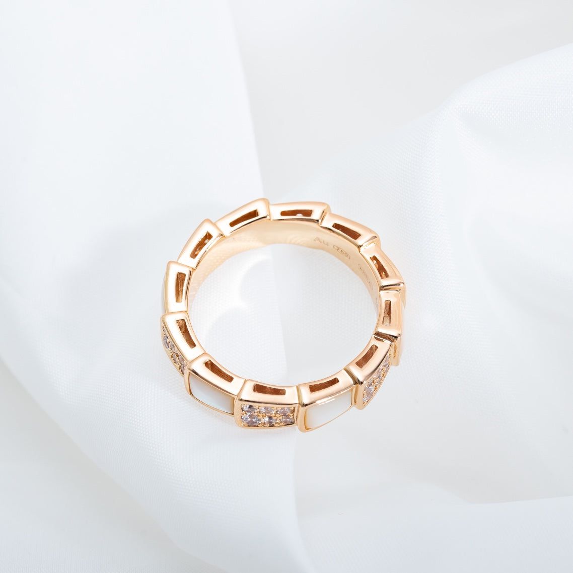 [Lunabriance]SERPENTI RING PINK GOLD MOP DIAMOND PAVED 4MM