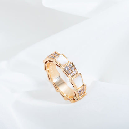 [Lunabriance]SERPENTI RING PINK GOLD MOP DIAMOND PAVED 4MM