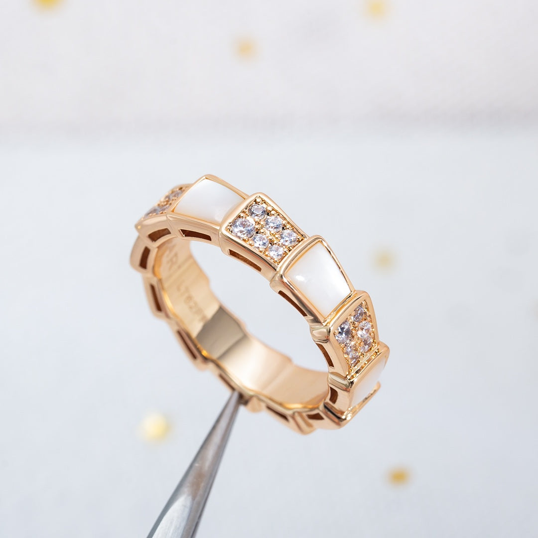 [Lunabriance]SERPENTI RING PINK GOLD MOP DIAMOND PAVED 4MM