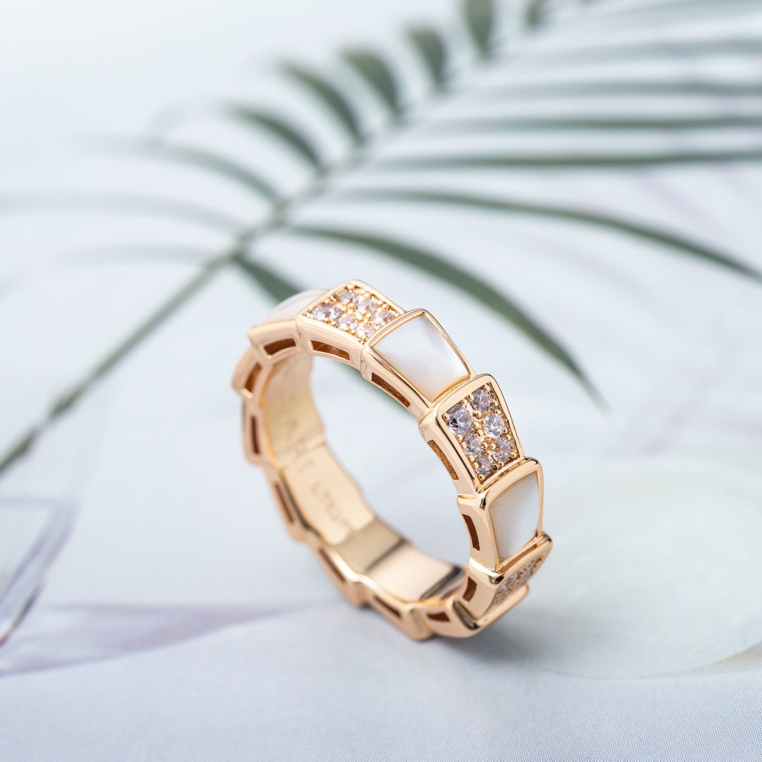 [Lunabriance]SERPENTI RING PINK GOLD MOP DIAMOND PAVED 4MM